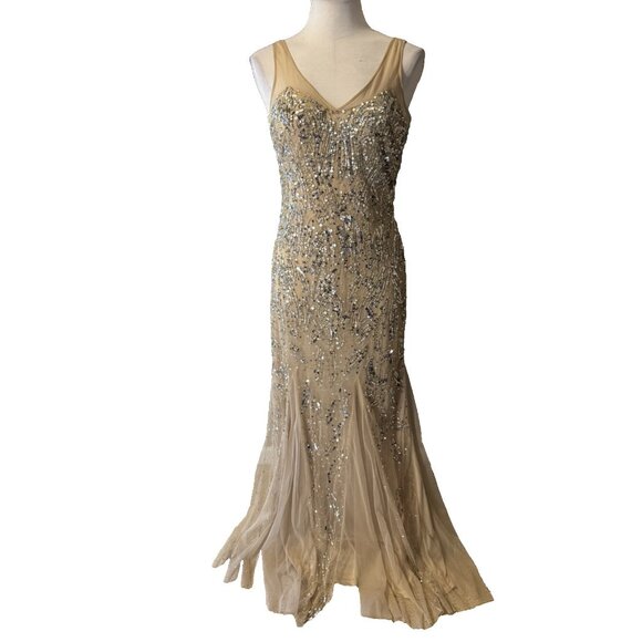 Camille La Vie Dress 6 Sheer Sequin Gold Silver Formal Party Wedding Cruise - Picture 2 of 11